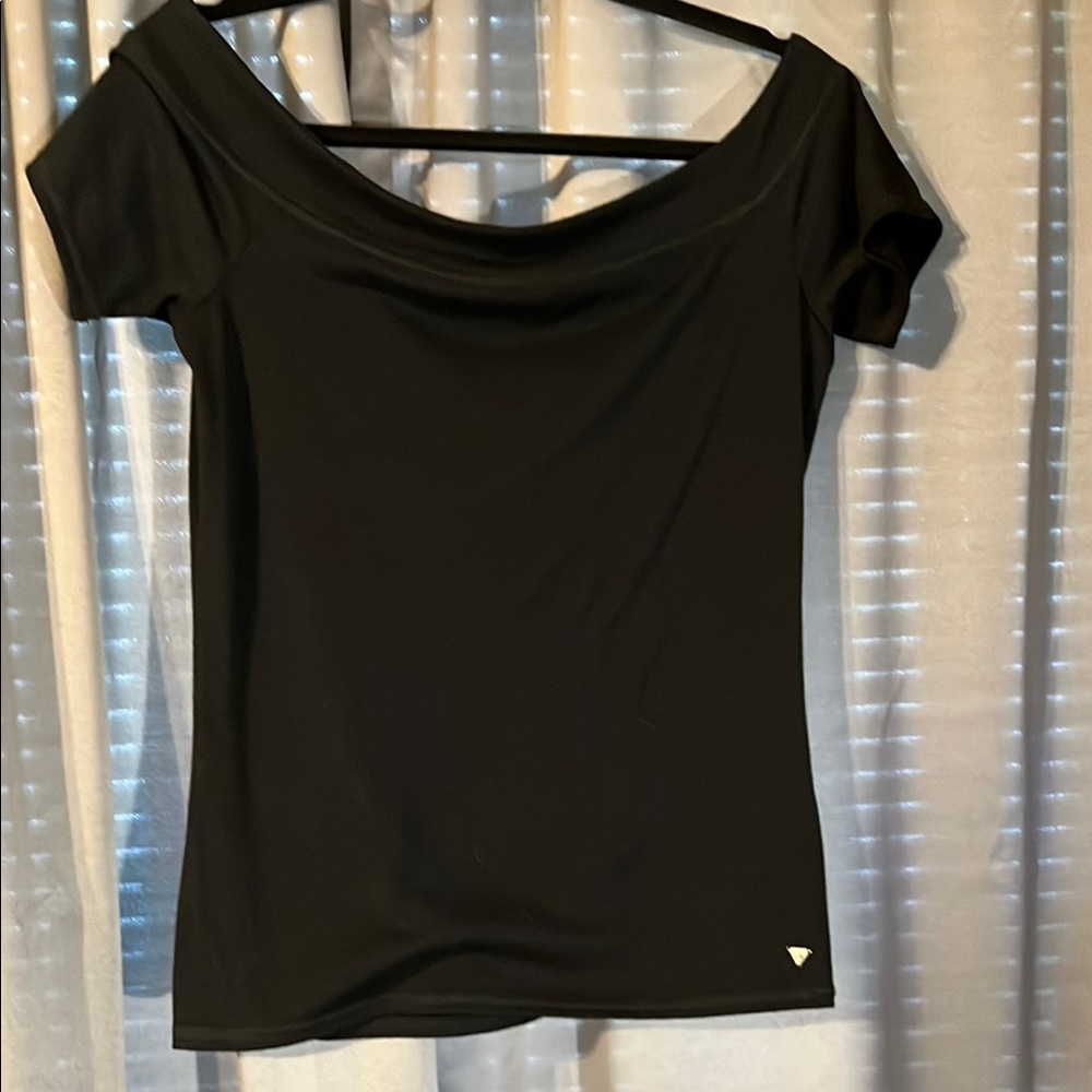 Sleek Black Fitted Short Sleeve Blouse